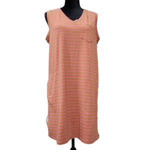 Toad & Co Grom Tank Dress Sleeveless Orange Striped V Neck Pockets Size L